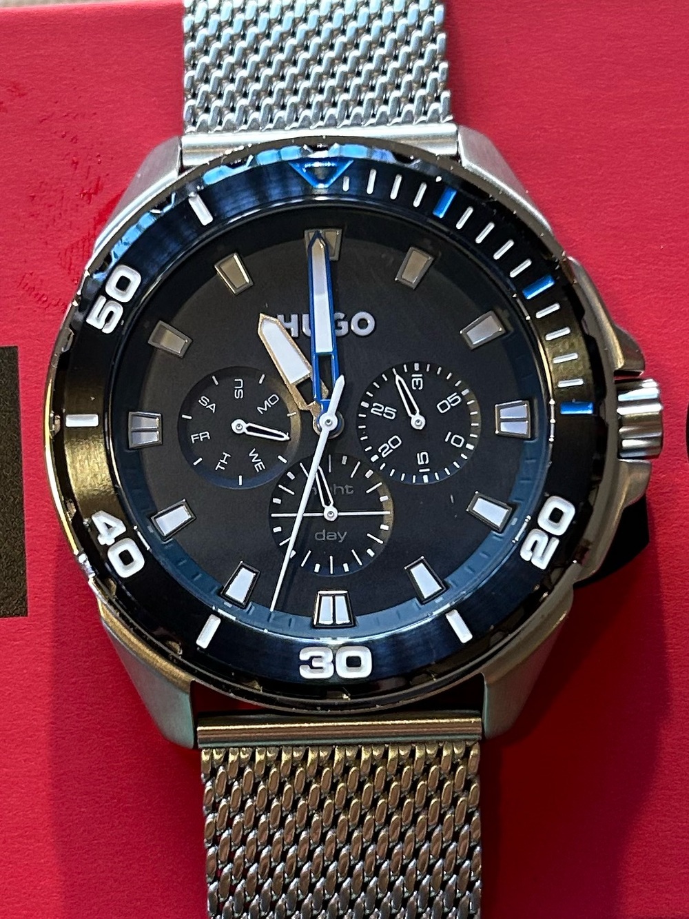 Hugo Boss Fresh Watch With 44mm Black Chronograph Face & Silver MeshBracelet